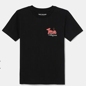 True Religion Buddha graphic T-Shirt with Red Accents,with cartoon characters